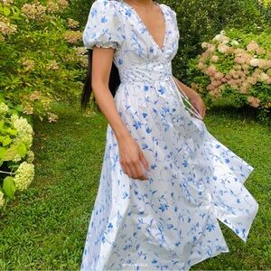 Hill House Sabrina Midi Dress - Blue Botanical, S